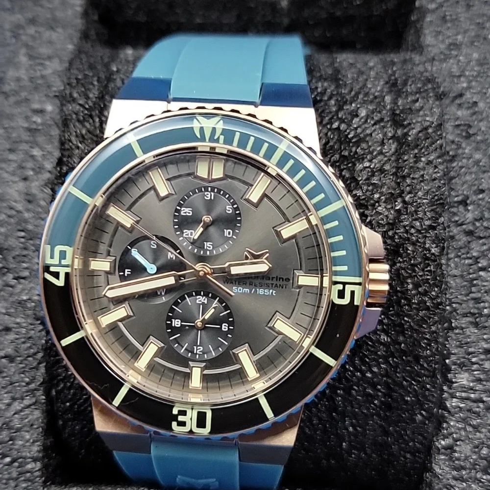 NEW TM-225103 TechnoMarine La Pelagia Men's Watch 43mm Black Teal Rose Gold Slot